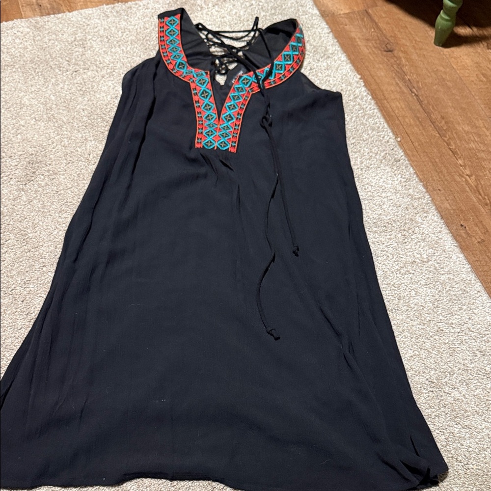 As U Wish Black Dress with Red and Blue Embroidery